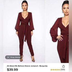Fashion Nova All About Me Balloon Sleeve Jumpsuit Burgundy